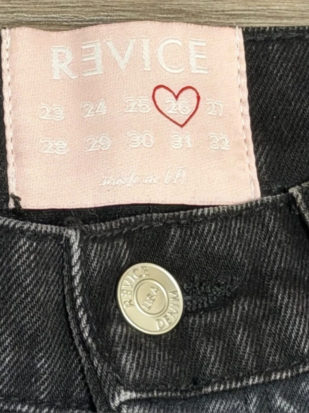 REVICE Love at First Sight Button Fly Black Denim Patchwork Jeans Womens Sz 26